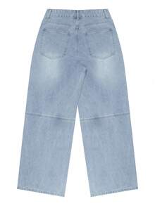 NVFelix 女士宽松直筒牛仔裤，拼接设计，水洗做旧处理，休闲优雅，Y2K街头风，夏季新款，蓝色，情人节新款。 - 藍色 - 查看 8