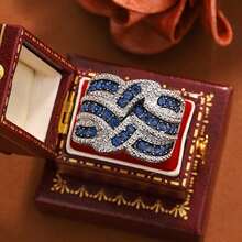 创意蓝色交叉几何戒指，独特设计，女士珠宝礼物 - 白色 - 查看 7