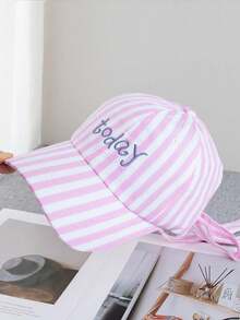 Mũ lưỡi trai thời trang kẻ sọc thêu chữ, có nơ thắt cổ, vành điều chỉnh được, mũ chống nắng đa năng dành cho nữ. - A - Xem 5
