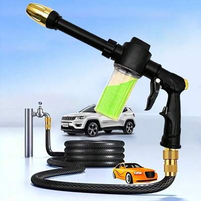 1pc High Pressure Car Wash Water Gun With Foam Bottle - Long Handle Sprayer, RV/Motorhome Cleaning, Home Garden Watering Tool