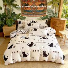 四件套加厚亲肤黑猫印花床上用品套装（1个被套+2个枕套+1个床单），柔软透气，简约优雅，可机洗，适合卧室装饰，四季皆宜。 - mian包貓 - 查看 3