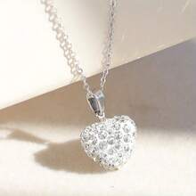 1件装水钻心形吊坠项链 闪亮水晶心形链 时尚简约女士项链 红色/白色/粉色 - 愛心項鍊 - 查看 11