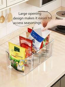Multifunctional Spice Divider Box | Thickened PP Kitchen Cabinet Storage Rack With Upright Transparent Double-Ear Handle Storage Box Suitable For Refrigerator And Tabletop - Multicolor - View 2