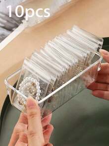 100pcs Pvc Transparent Resealable Jewelry Bags With Ziplock,Anti-Oxidation,Prevents Tarnishing,For Storing Earrings, Necklaces, Jewelry, Small Gift, Accessory Party Favor Pouches - M碼 - 查看 9