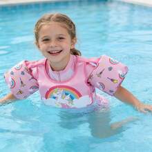 1pc Pink & Blue Children's Swimming Buoyancy Vest, Thickened Polyester Material With 4 Pattern Options, Swimming Training Floats For Toddlers, Girls & Boys, With Water Wings And Shoulder Straps - Multicolor - View 5