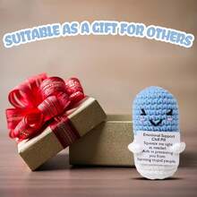 1pc Handmade Crochet Blue Pill Shaped Ornament With Inspiring Card, Suitable As Memorabilia For Nurses, Doctors, Pharmacists, Registered Nurses, Practicing Nurses, Office Workers And More - Multicolor - View 6