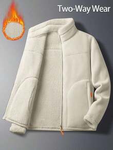 Women's Reversible Warm Winter Jacket - Double-Sided Thick Fleece Jacket, Outdoor Soft Shell Fabric, With Zipper Pockets, Athletic Casual Hooded Sweatshirt, Suitable For Autumn/Winter Daily Wear, Weekend Leisure, Jogging, Travel And Skiing. - 白色 - 查看 2