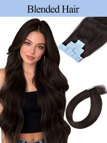 自然黑色20片装隐形胶带式接发，混合发丝，20英寸20片隐形无缝贴合发片，自然直发浓密编织黑色接发，轻盈柔软，适合日常佩戴。 - S4 - 查看 3