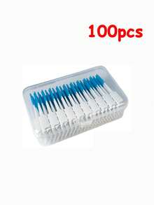 100支装迷你牙线棒 - 牙线棒、柔软硅胶牙间刷、牙弓刷、牙线棒、一次性牙间刷、不含甲醛的口腔护理产品，有助于去除牙菌斑和牙缝间的食物残渣，深度清洁口腔，便携收纳盒是旅行和日常生活的必备品（100/40支）牙龈按摩器 - 彩色 - 查看 9