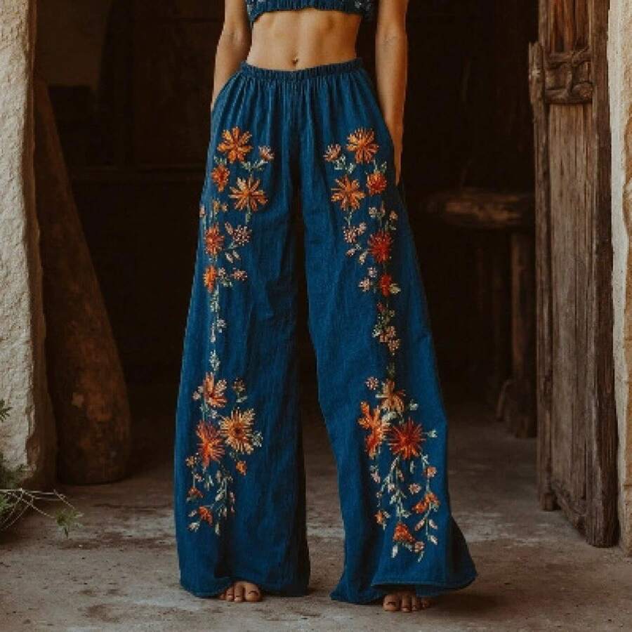 European Size Versatile And Comfortable Halloween Women's Cotton-Linen Casual Wide-Leg Pants, Digital Print, Loose And Versatile - CKU-uTYEW46 - View 1