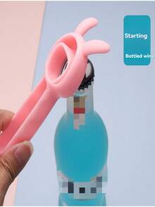 可爱兔子造型四合一多功能开瓶器，啤酒开瓶器，易开罐器，瓶盖去除器，厨房工具，易握防滑手柄，便携式酒吧工具，派对必备，家居厨房配件，时尚厨房用品 - 彩色 - 查看 2
