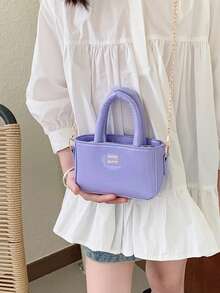 1个亮面漆皮迷你链条斜挎包，拉链封口，甜美时尚的女孩单肩包 - 彩色 - 查看 3