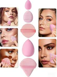 Set de herramientas de maquillaje de 5/10/20/30/40/50 piezas, incluye: 10 piezas de esponjas para base de maquillaje líquida + 10 piezas de esponjas mini para base de maquillaje líquida + 10 piezas de borlas triangulares para polvos (para polvos sueltos y fijación) + 10 piezas de borlas de cojín de aire (para maquillaje facial) + 10 piezas de mini borlas de cojín de aire (para corrector) - Rosa - Ver 5