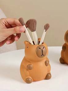 1pc Cute Capybara Pen Holder & Makeup Brush Organizer, Versatile Desktop Decor For All Seasons - Multicolor - View 3