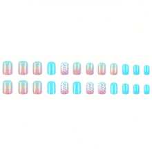 24pcs Short Square Press On Nails Blue Gradual Change Style Fake Nails Glossy Artificial Finger Manicure False Nails - Chuyển sắc xanh lam - Xem 2