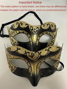 2件套奢华金色面具套装，威尼斯派对面具，适用于圣诞节、万圣节、狂欢节、浪漫情侣化装舞会，男女通用，情人节礼物 - 彩色 - 查看 6