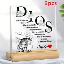 1pc Christian Spanish Decorative Plaque, Acrylic Wood Tray "Dios Te Escucha" (God Cares For You), Floral Comfort Decor - Multicolor - View 9
