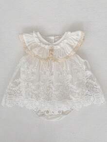 Summer New Baby Girl Clothes, Exquisite Girls Ruffled Mesh Floral Hem Skirt Bodysuit, Cute Princess Party Dress - White - View 7
