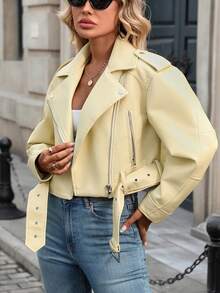 Women's Solid Color Minimalist Everyday Zip-Up Short Jacket - True Yellow - View 4