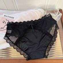 Sultry Moonlight* Sexy Satin Lace Panties For Women, Mid-Waist Hollowed-Out Pure Desire Breathable Cotton Crotch Triangle Briefs For Women - 杏色 - 查看 10