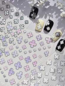 1pc 5D Nail Art Sticker, Fashionable Minimalist Style Nail Decals, High-End Hot Stamping Clover Self-Adhesive Nail Sticker, DIY Nail Design - Multicolor - View 2