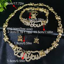 4pcs Women's Gilded Cute Rhinestone Bear Necklace, Earrings, Bracelet, Ring Jewelry Set, Middle Eastern, Dubai, African, European And American Parties, Weddings, Easter, Valentine's Day, Holidays, Gifts For Sisters And Girlfriends - Yellow Gold - View 4