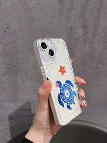 1个极简蓝色海龟眼图案透明软手机壳，防滑防摔防黄，轻巧全包保护壳，兼容苹果手机 - 彩色 - 查看 3