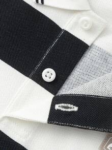 Balabala Boys Summer Striped Polo T-Shirt 2026 Comfortable Soft Cool Breathable Top - Black and White - View 4