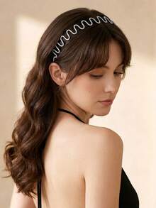 1 pieza Diadema de cristal con onda minimalista y elegante, versátil para uso diario, fiesta, boda, festival, accesorios para el cabello para el hogar - Plateado - Ver 4