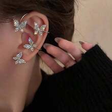 1 Piece Of Elegant And Chic Gold/Silver Butterfly-Shaped Ear Clip, Suitable For Women To Wear, Ideal For Both Festive And Everyday Wear. - 銀色左耳 - 查看 5