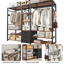 Perchero Para Ropa Con 3 Cajones de Tela y Ganchos,Rack Para Ropa Con 8 Estantes Abiertos,Perchero Abierto Extra Grande,Closet Organizador de Ropa,183*200*40CM - Ver 9
