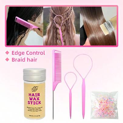 Hair Wax Stick With Styling Tool Set, Frizz Control, Triple Wax Formula For Natural, Smooth Styling