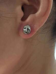 一对恐怖又搞笑的骷髅面具耳环，哥特朋克风格骷髅脸耳环，男女皆宜，派对饰品 - 銀灰色 - 查看 3