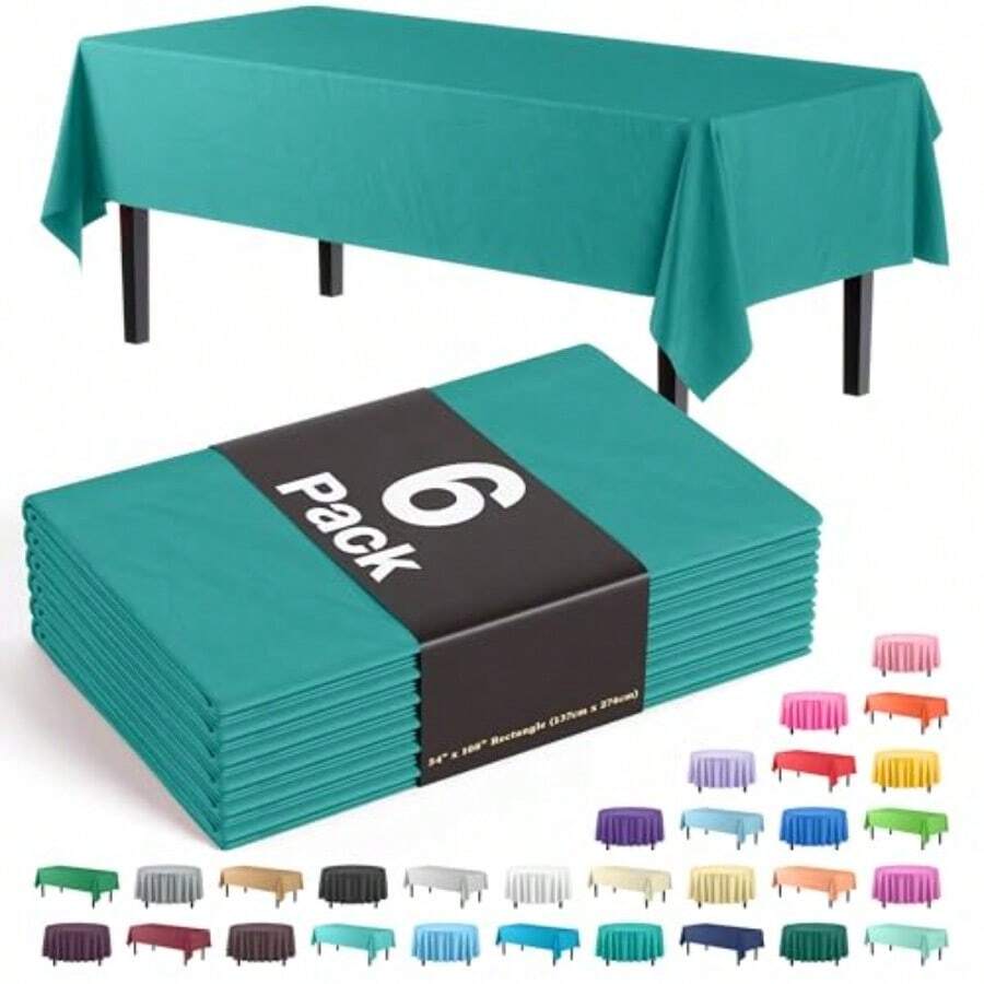 6-pack Premium - Funda para mesa de plástico Mantel de plástico 30 colores Verde azulado 6 - Azul Sare. - Ver 1