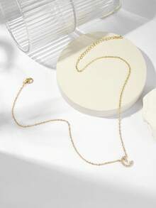 The Gold Collar Chain Is Set With Small Diamonds, Giving A Luxurious Touch. It Is Perfect For Daily Wear And Makes An Excellent Gift For Special Occasions. - Moon Pendant - View 3