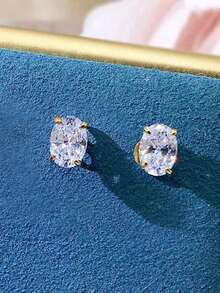 Elegant Cubic Stud Earrings For Women For Wedding Engagement Anniversary Party Jewelry Valentine's Day Gift Valentines,Mom,Mother,Mother's Day,Gift - 白色 - 查看 4