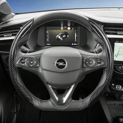 Hocasen For Opel Segmented Carbon Fiber Steering Wheel Cover Sporty Style Non-Slip Comfortable Grip 2 Pieces/3 PiecesSet Options Quick-Install Design All-Season Compatibility For /Mokka/Astra/Grandland/Combo/Zafira Electric/Frontera/Rocks Electric/Vivaro/Movano Black Blue Silver Red White