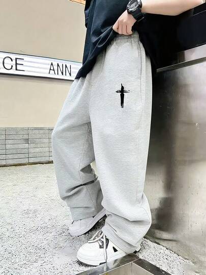 1pc Tween Boys' Casual Elastic Waist Sweatpants, Sports Pants, Comfortable Trousers For Young Students