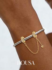 1 pieza Cadena de elegante de plata de ley 925, adecuada para pulseras, brazaletes de mujer, manualidades de joyería, regalo de cita, joyería exquisita para mujer - Cadena de seguridad Love Flash - Ver 4