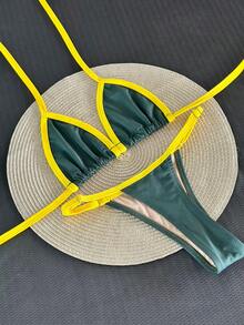 Adjustable String Bikini For Summer Fashion. - Green and Yellow - View 2