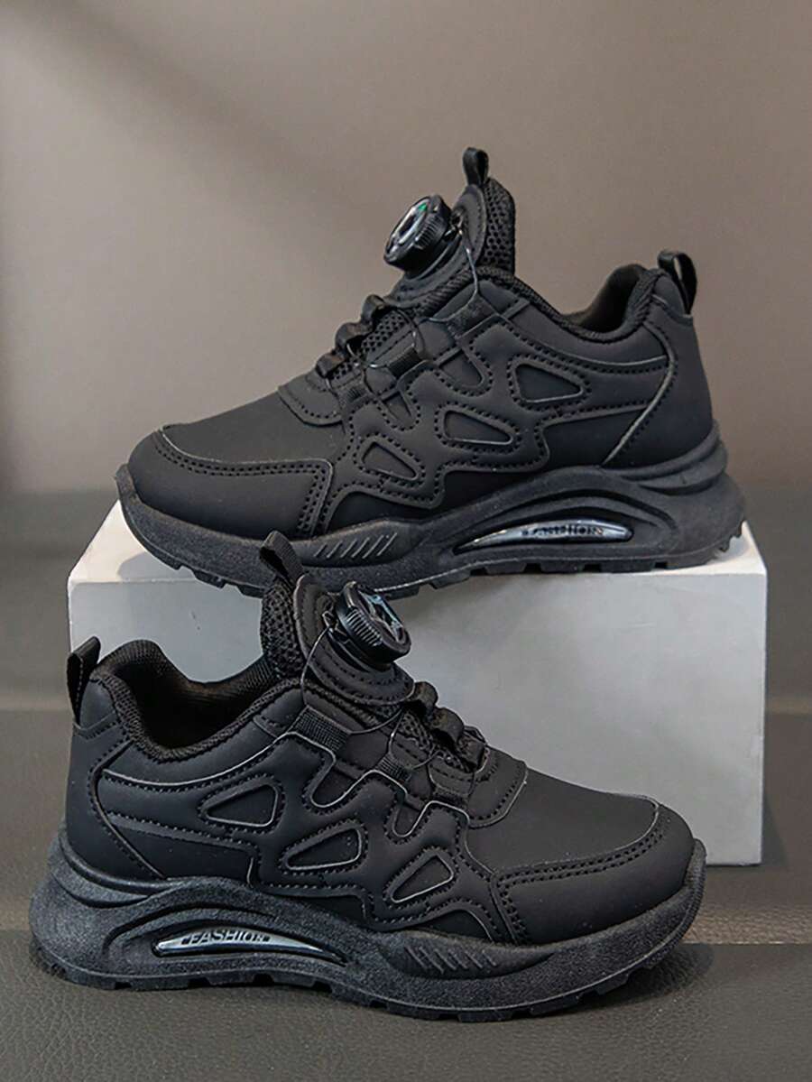 Kids' Casual Sneakers With Rotating Buckle - Breathable, Non-Slip, Comfort Fit For Boys & Girls - Solid/Random Patterns - Black - View 1