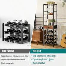 Estante de Vino no Empotrado Para Piso 7 Niveles de Clóset no Empotrado Para Barra de Vino - Cantina Bar Mueble para Casa Cava de Vino de Madera y Metal 40x29x148 cm Con Cajón de Tela Marrón - Marrn - Ver 3