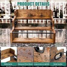 Estante de Vino de Madera Vintage para Encimera Organizador de Botellas de Licor de Tres Niveles 40.6x30.4x23.5 cm para Cocina Apartamento Coleccionistas Marrón - 4T - Marrn 4T - Ver 7