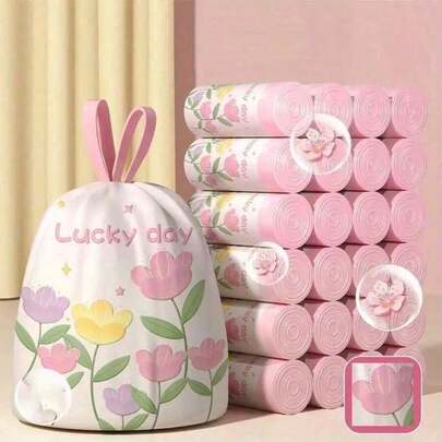10/50Pcs Lavender Scented Thick Large Drawstring Trash Bags, High Density Polyethylene Material, Tear-Resistant Printed Cleaning Garbage Bags, Multi-Purpose Disposable Storage Bags Suitable For Kitchen, Bathroom, Bedroom, Living Room, Toilet