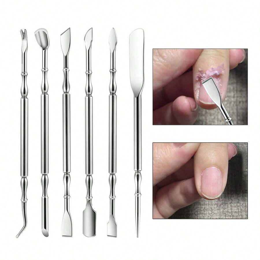 1 cái dụng cụ đẩy biểu bì và loại bỏ da chết hai đầu bằng thép không gỉ mới, dụng cụ chăm sóc móng, dụng cụ tẩy sơn móng tay, dụng cụ làm móng đa năng. - Bạc - Xem 1