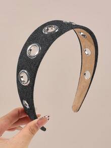 1件蓝色帆布条纹金属环镂空宽发箍，精致休闲简约通勤发饰 - 彩色 - 查看 5