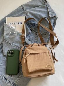 1pc Drawstring Closure Casual Bucket Shoulder Bag, Suitable For Teenagers, All Season Daily Use - A - View 4