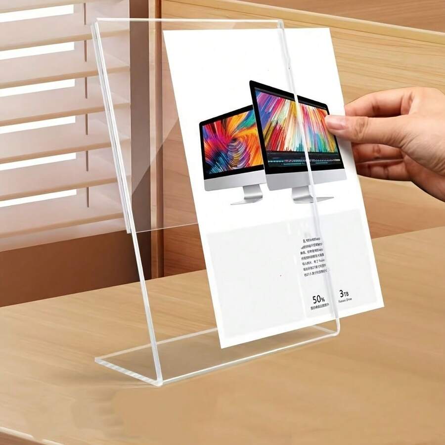 2pcs A6 Acrylic Sign Holder, Transparent Menu Display Stand, Acrylic Paper Rack, Tilted Photo Frame, Suitable For Signs, Brochures, Flyers, Menus, Posters, Applicable For Office Desk, Restaurant, Front Desk, Payment QR Code, Scenic Spot Promotion - 2pcs - View 1