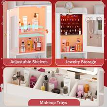 ✨Vanity, 7 Drawers White Vanity Desk With Mirror - Valentine's Gifts|Large Makeup Table Set With Cabinets And 3 Modes, 8 Storage Shelves With 2 Ultra-Clear Display Cabinets & 2 Ultra-Clear Dividers, 3 Storage Compartments, Top Shelf Included, Vanity Mirror With Desk Dressing Table For Bedroom, Includes Hairdryer Holder|Essential Makeup Vanity For School Club Performance Makeup Sessions|Perfect Addition To Makeup Routine For Shows,Gatherings And Festivals!|School Essentials|Hair Tools Organizer For Women|Enhanced Design|Suitable For Pet-Owning Households|Autumn & Winter Heartwarming Gift|Christmas & Halloween Gift|Newly Upgraded Thickened Edition|Thanksgiving Day|Celebration Gifts|NYE Party Gifts|Lunar New Year 2026|New Year's Eve|Home Essentials From You NEED|Made Me Buy It: Must-Haves To Stock Up On✨ - 白色 - 查看 4