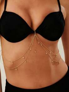 1pc Gold Crystal Tassel Chain Bikini Chain, Sexy & Fashionable, Suitable For Women's Daily, Party Or Vacation Wear - Gold - View 6